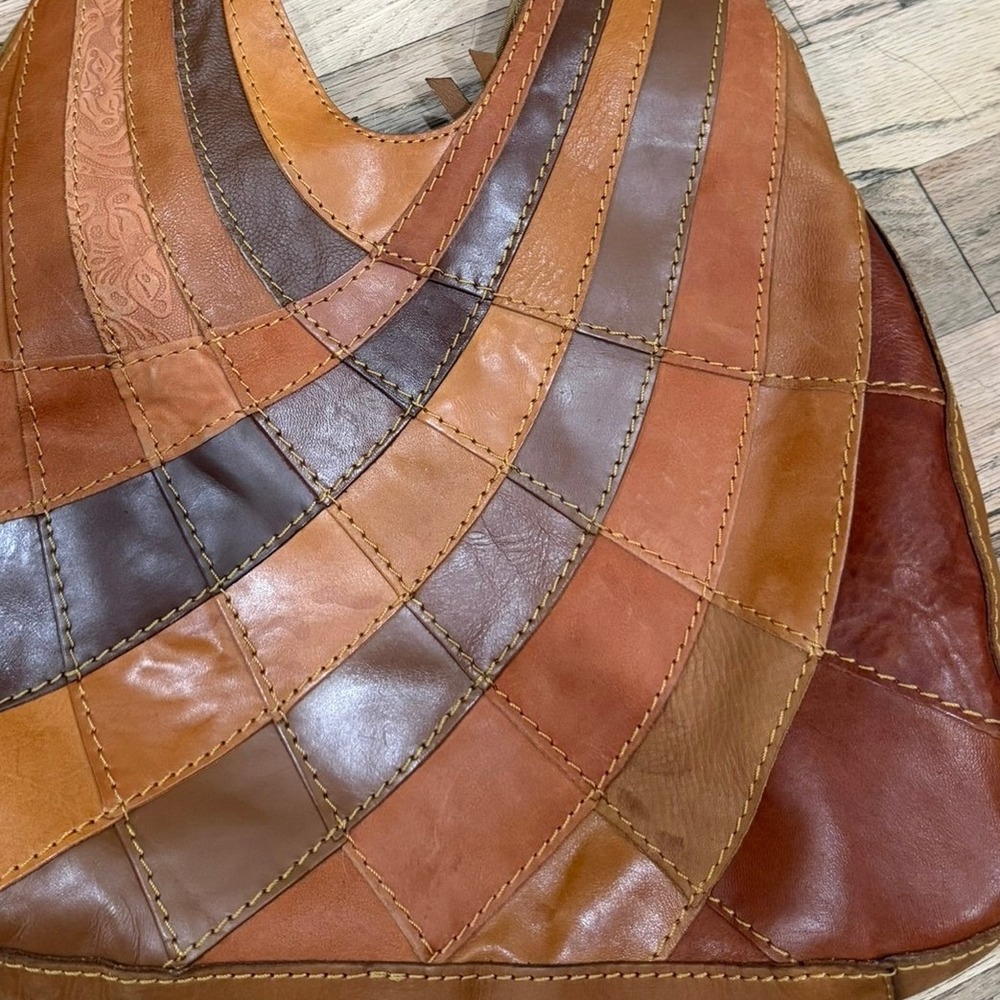 Lucky Brand Y2K Vintage Leather Hobo Boho Multi Floral Embossed Shoulder Bag